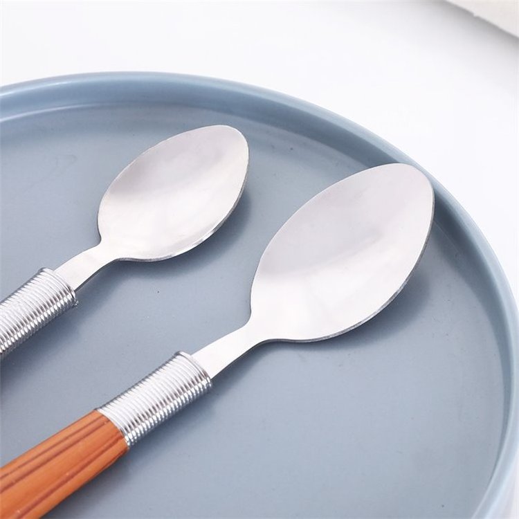 Hot Selling Wooden Handle Stainless Steel Flatware Knife Serve Fork Spoon Portable 24Pcs Dinnerware Tableware Set With Rack