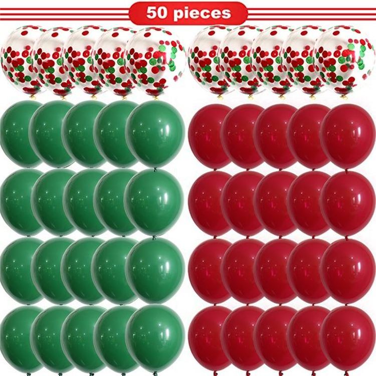 Merry Balloon Set Green Red Confetti 50 Pcs Pack Party Supplies Christmas Latex Balloons