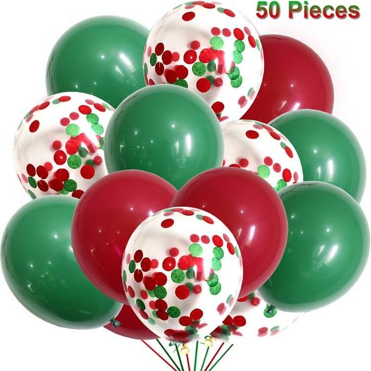 Merry Balloon Set Green Red Confetti 50 Pcs Pack Party Supplies Christmas Latex Balloons