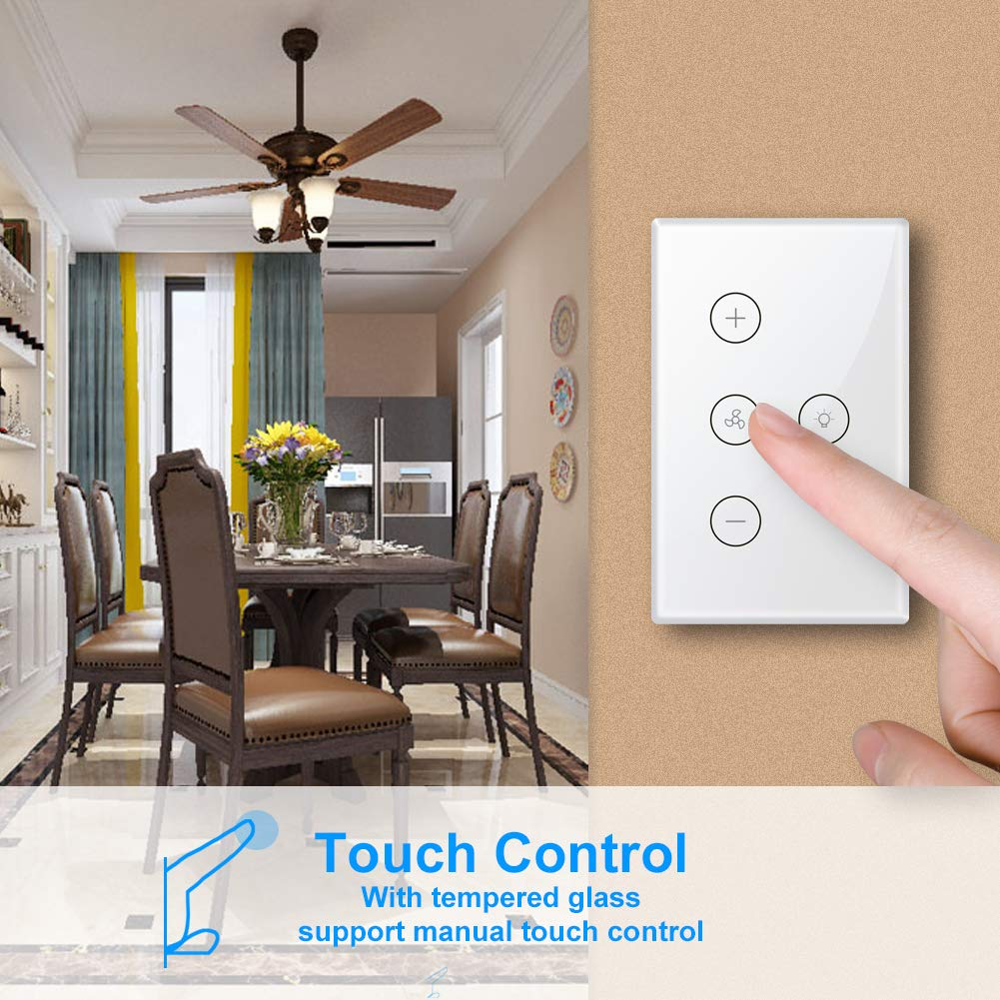 Google Smart Wifi Fan Light Switch, In-wall Ceiling Fan Lamp Switch Works Home Touch Control Remote Control Alex Gold/white JX15