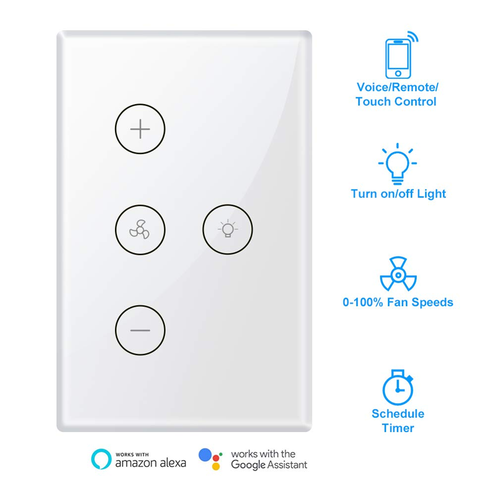 Google Smart Wifi Fan Light Switch, In-wall Ceiling Fan Lamp Switch Works Home Touch Control Remote Control Alex Gold/white JX15