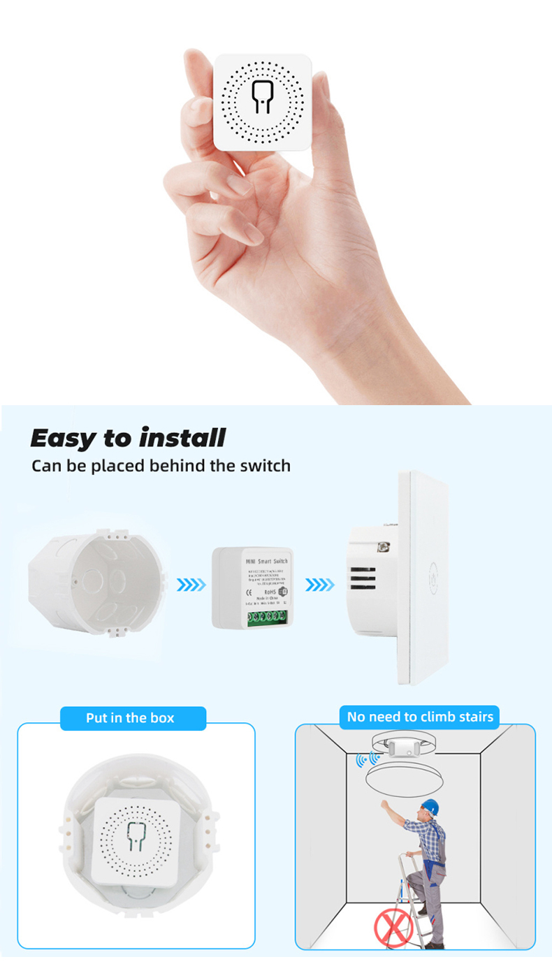 Tuya Smart Light Switch Module Mini 1 gang 16A 220V 110V Automation DIY Breaker 2 Way Control WIFI Light Switch