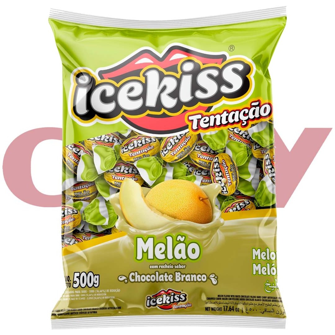 ICEKISS TENTACAO MELON WITH WHITE CHOCOLATE FILLED - Delicious hard candy with melon and white chocolate flavor