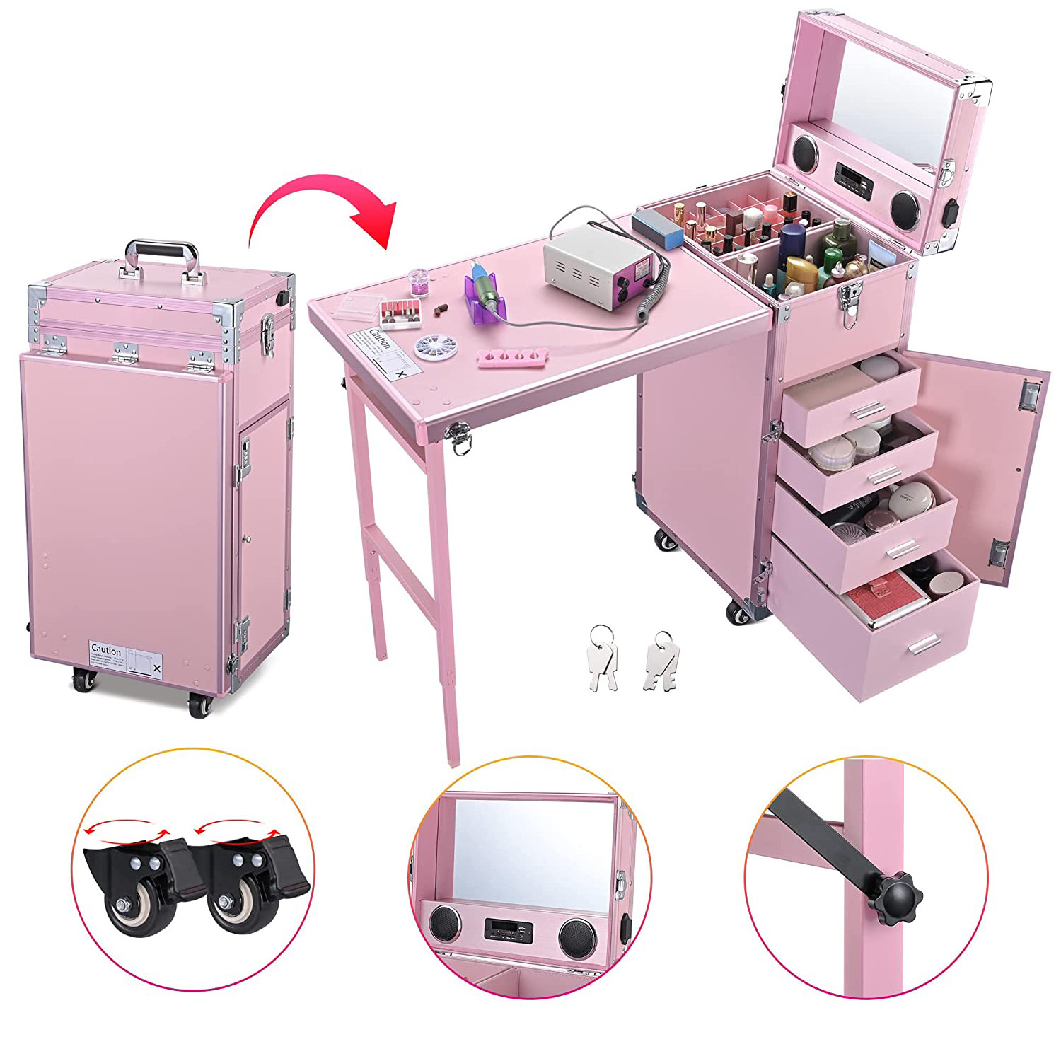 Portable and foldable nail polish storage studio tech table technician nail desks with drawers manicure table for salon shops