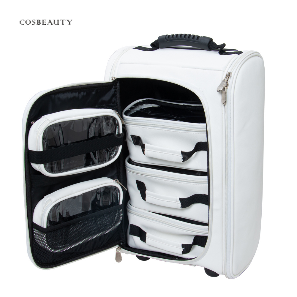 Makeup Artist Brush Bag with Wheels Hair Dresser Professional Tool Bag Travel Makeup Backpack