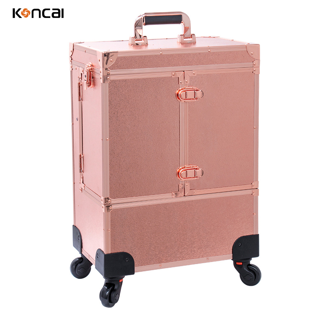 Hot Sale Multi-Layer Nail Trolley Box Rose Gold Large Capacity Makeup Nail Organizer Trolley Case