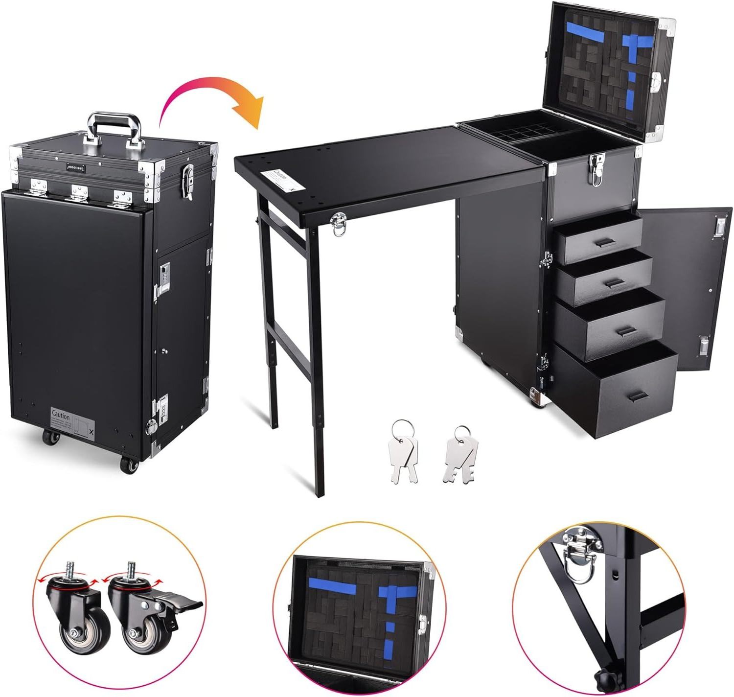 Portable and foldable nail polish storage studio tech table technician nail desks with drawers manicure table for salon shops