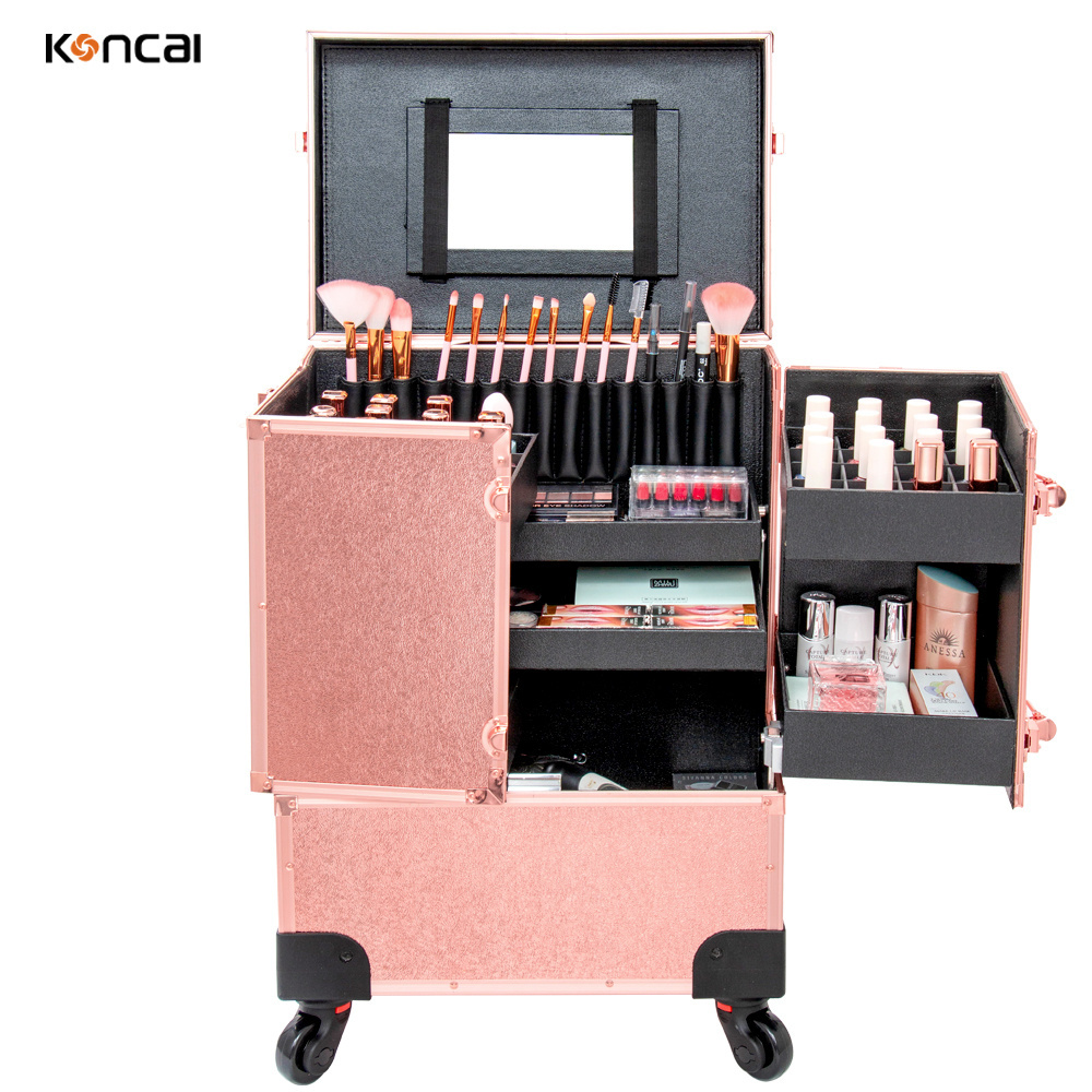 Hot Sale Multi-Layer Nail Trolley Box Rose Gold Large Capacity Makeup Nail Organizer Trolley Case