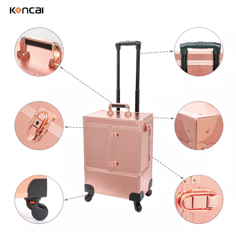 Hot Sale Multi-Layer Nail Trolley Box Rose Gold Large Capacity Makeup Nail Organizer Trolley Case