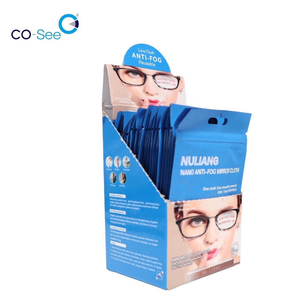 Reusable Nano Anti Fog Lens Mirror Cleaning Wiping Cloth for Eye Glasses with Display Box