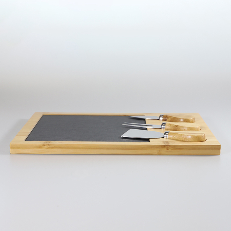 2024 factory wholesale kitchenware slate bamboo cutting board chopping block set with knives decorative food serving trays set