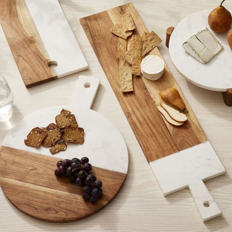 Marble cheese round acacia chopping with cutting wood and marble cutting board