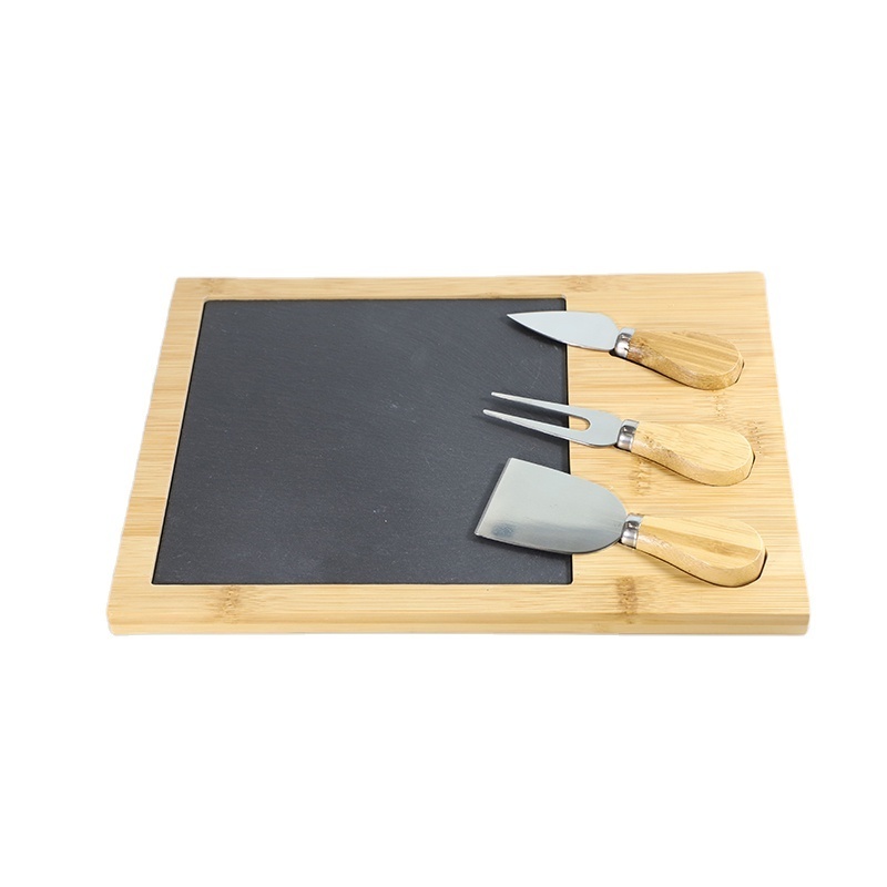 2024 factory wholesale kitchenware slate bamboo cutting board chopping block set with knives decorative food serving trays set