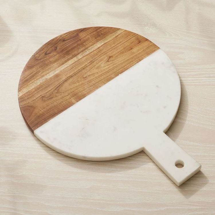 Marble cheese round acacia chopping with cutting wood and marble cutting board