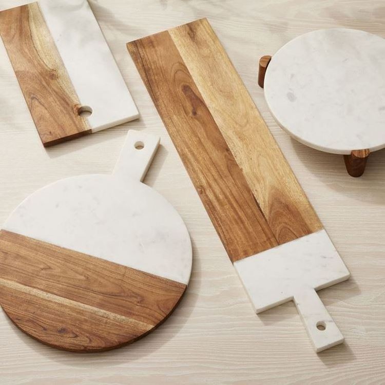 Marble cheese round acacia chopping with cutting wood and marble cutting board