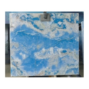 Custom Luxury Interior Villa Wall Panel Wholesale Golden Sky Blue Onyx Marble Slab