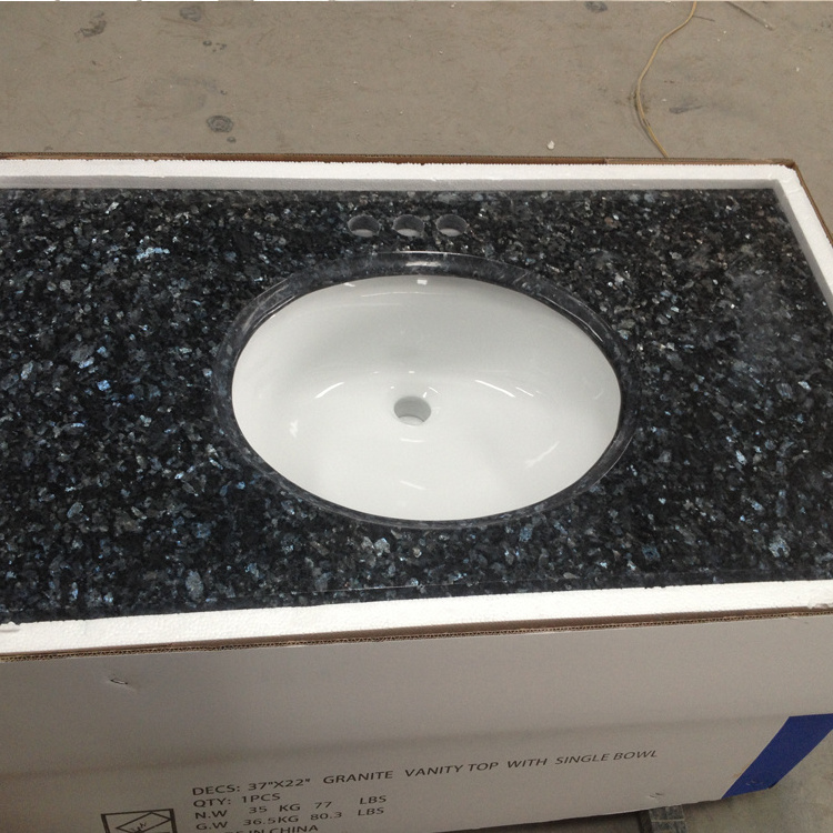 Polished blue stone pearl night granite kitchen prefab countertop blue granite marble top