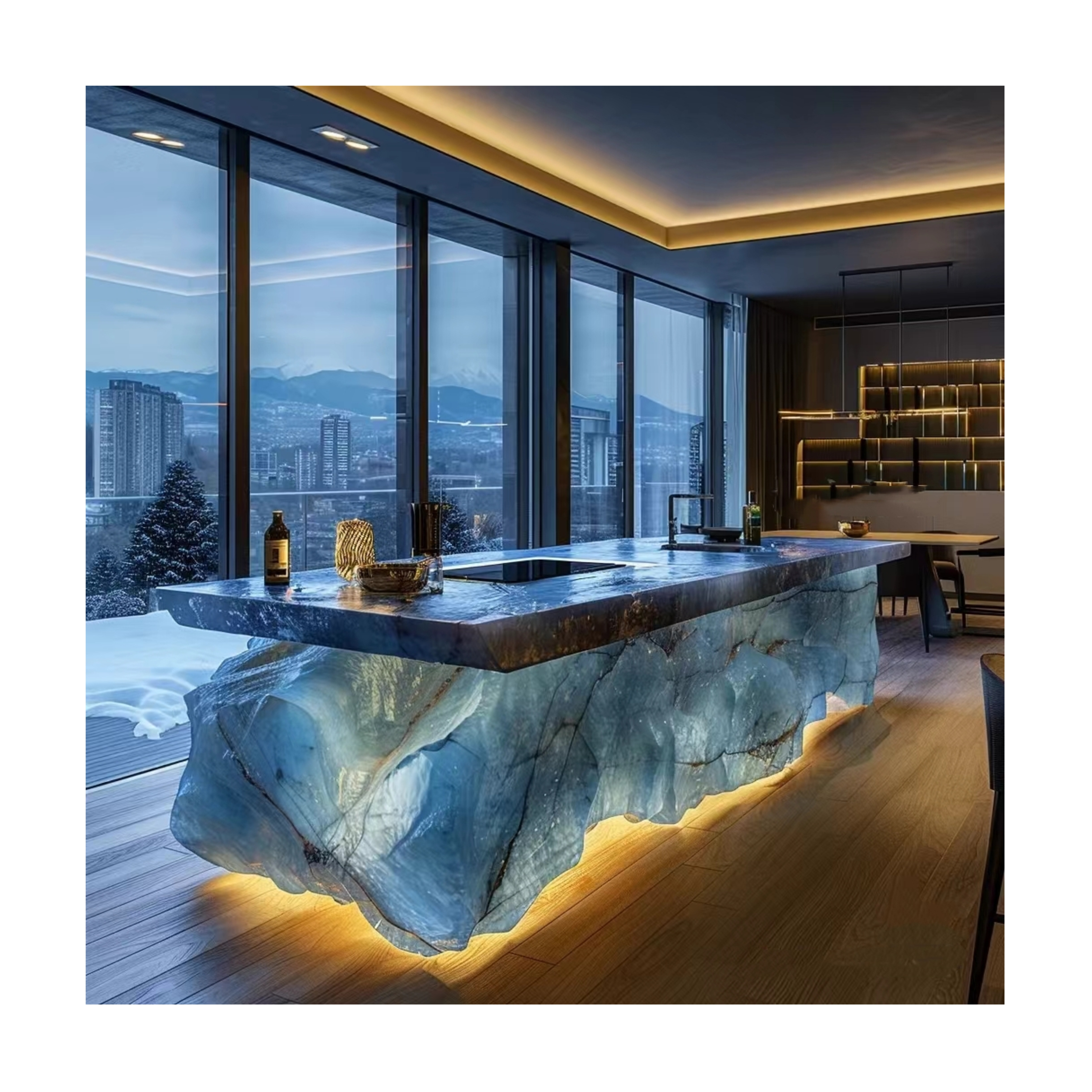 Natural Marble Stone Customized Blue Onyx Kitchen Island Countertop Worktop Green Onyx Table Top