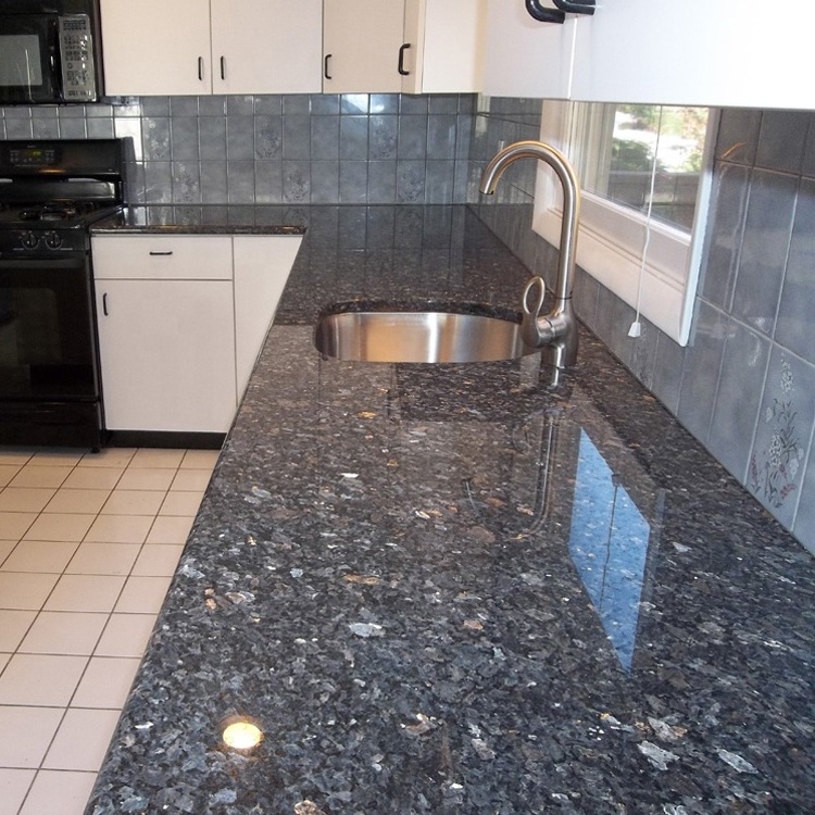 Polished blue stone pearl night granite kitchen prefab countertop blue granite marble top