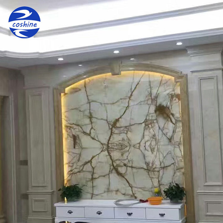 Polished translucent wall used white pink marble panel onyx slab