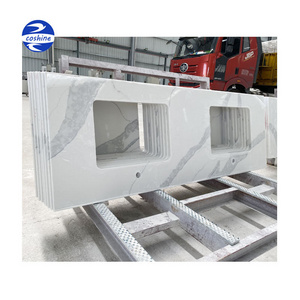 Hot salable prefab 2cm 3cm cut calacatta white marble quartz kitchen worktops countertops