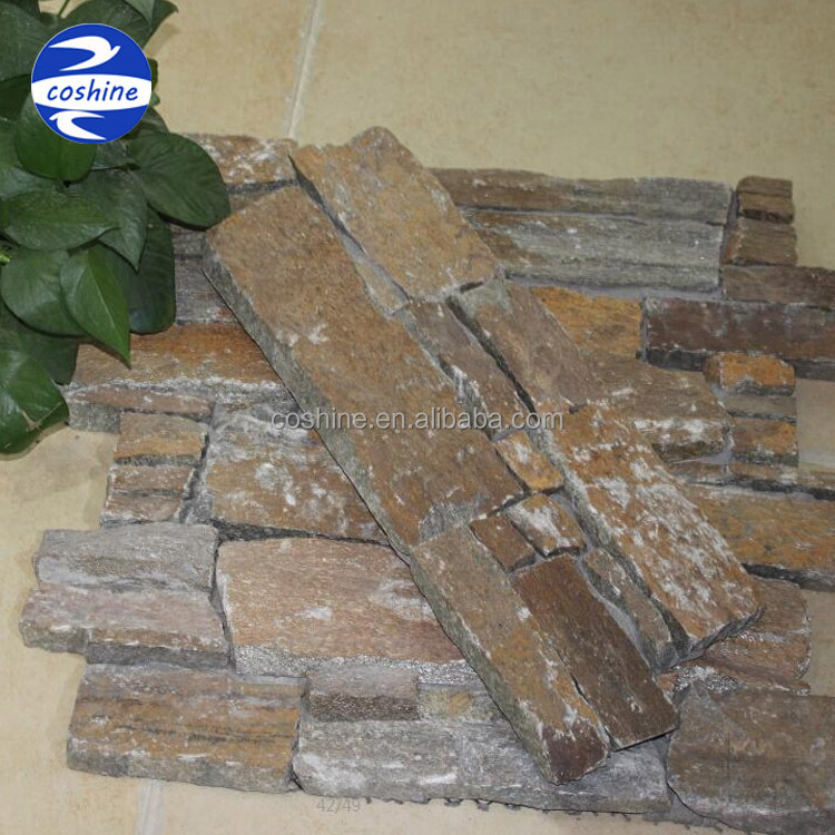 Natural decorative rusty quartzite cultured stone veneer panels for wall cladding