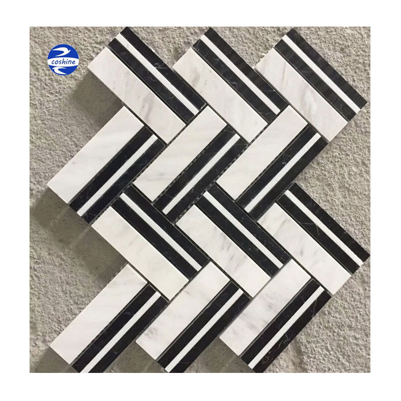 Herringbone black blue thassos white grey marble mosaic tiles fish bone stone backsplash mosaics