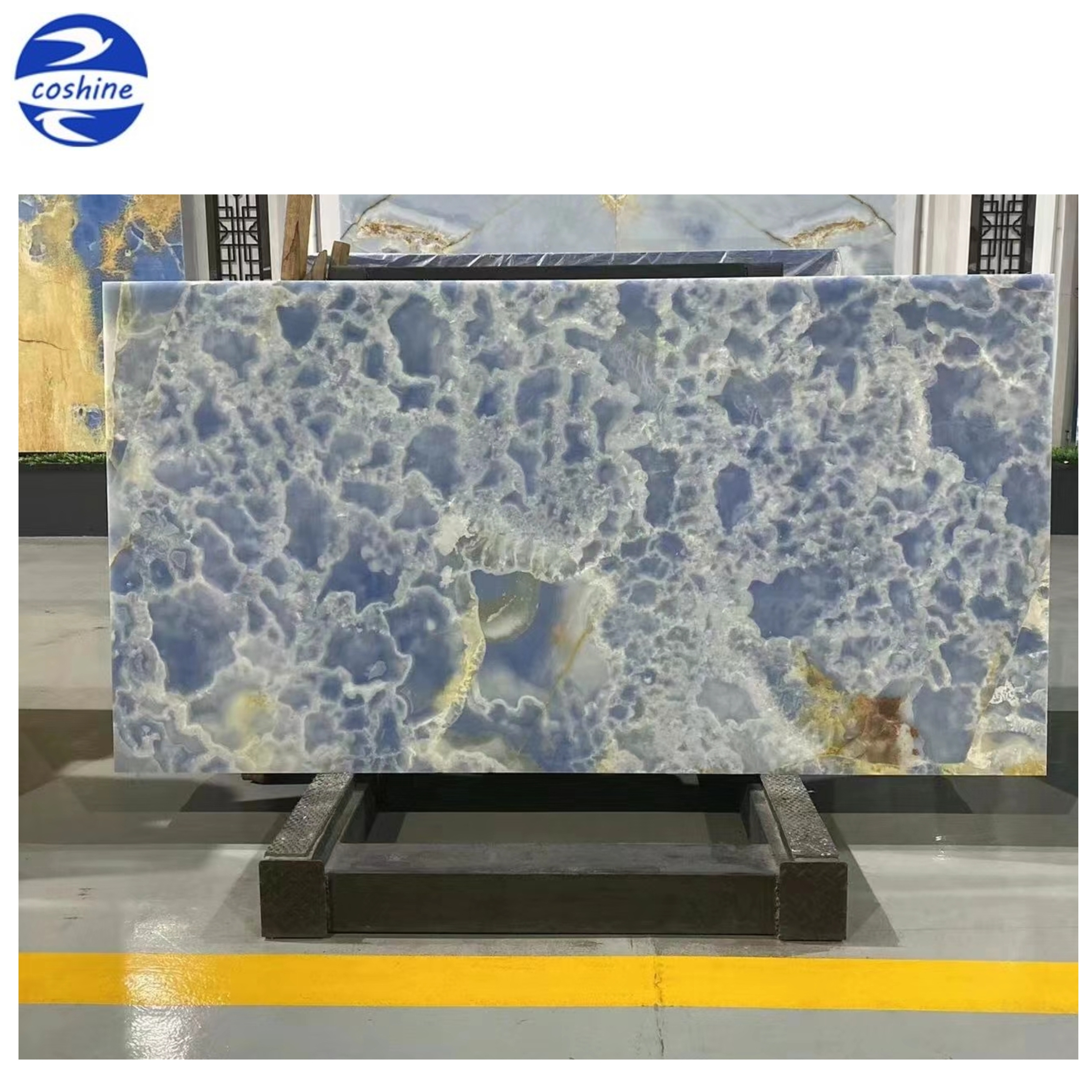 Custom Luxury Interior Villa Wall Panel Wholesale Golden Sky Blue Onyx Marble Slab