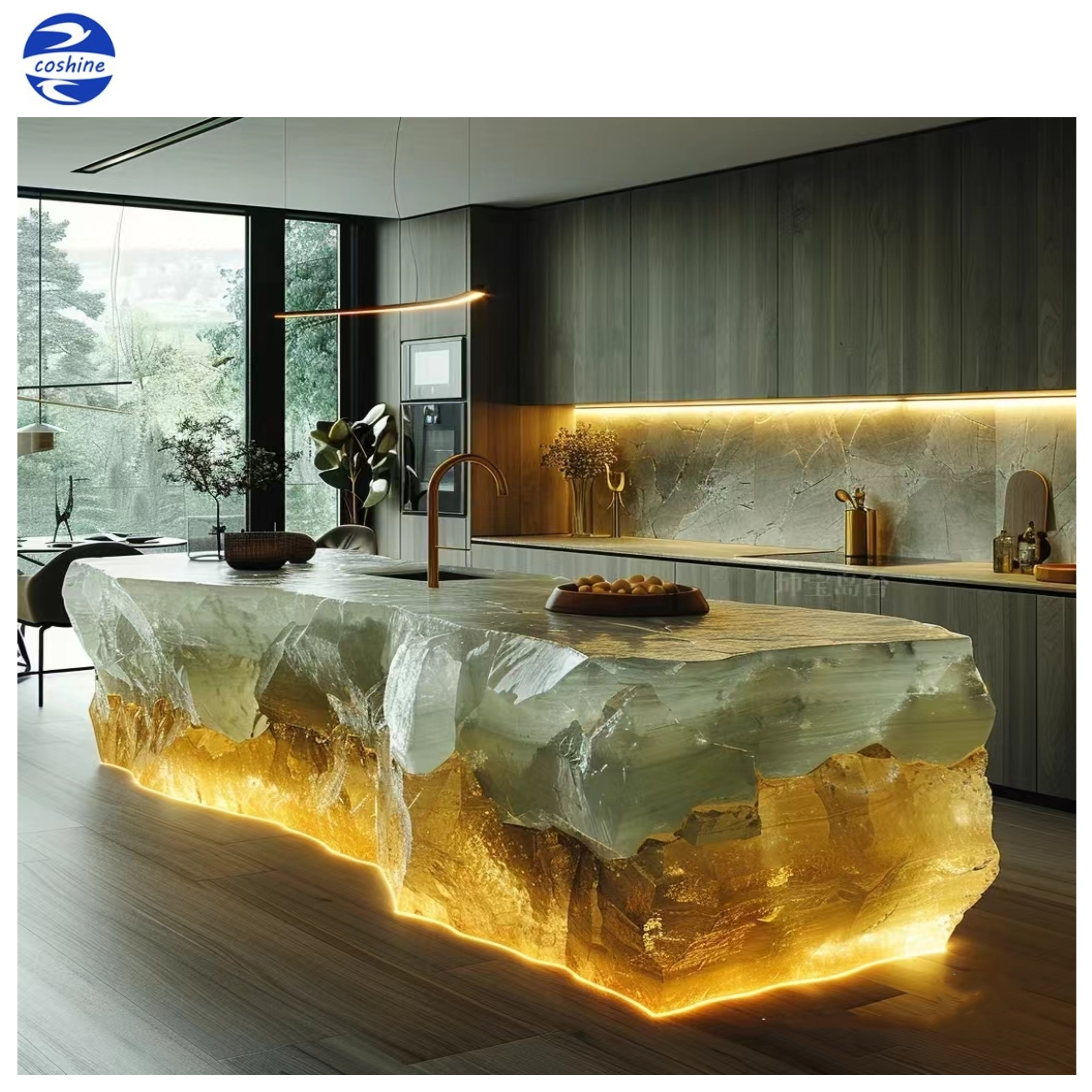 Natural Marble Stone Customized Blue Onyx Kitchen Island Countertop Worktop Green Onyx Table Top