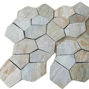 Meshed backed irregular flagstone interior floor tiles, slate pavement