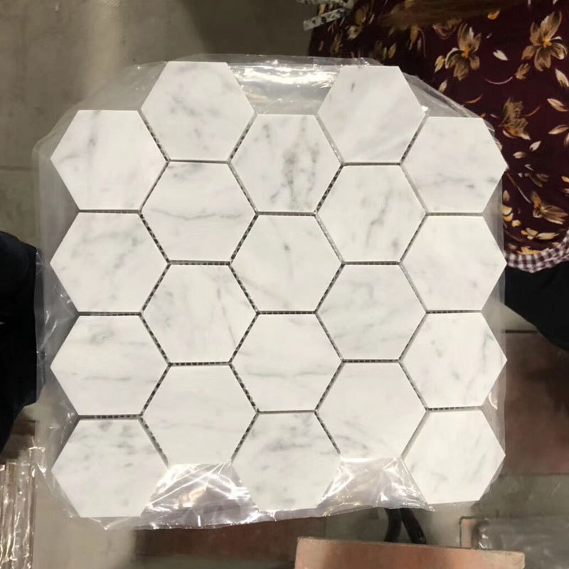 Lantern square hexagon white marble mosaic tile for bathroom wall kitchen backsplash