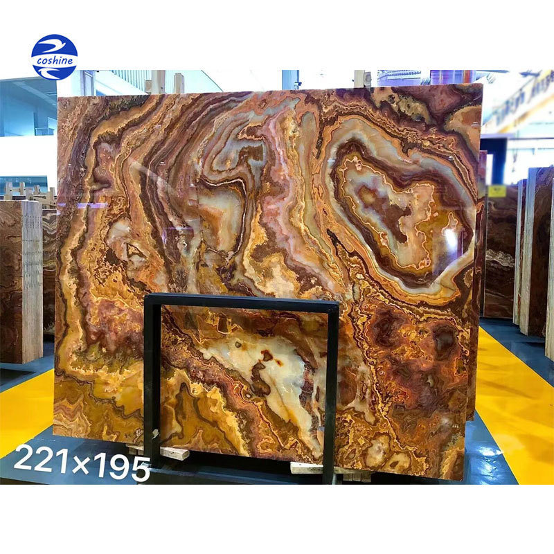 Wholesale natural honey green red black brown tiger onyx bookmatch backlit onyx marble slab for floors