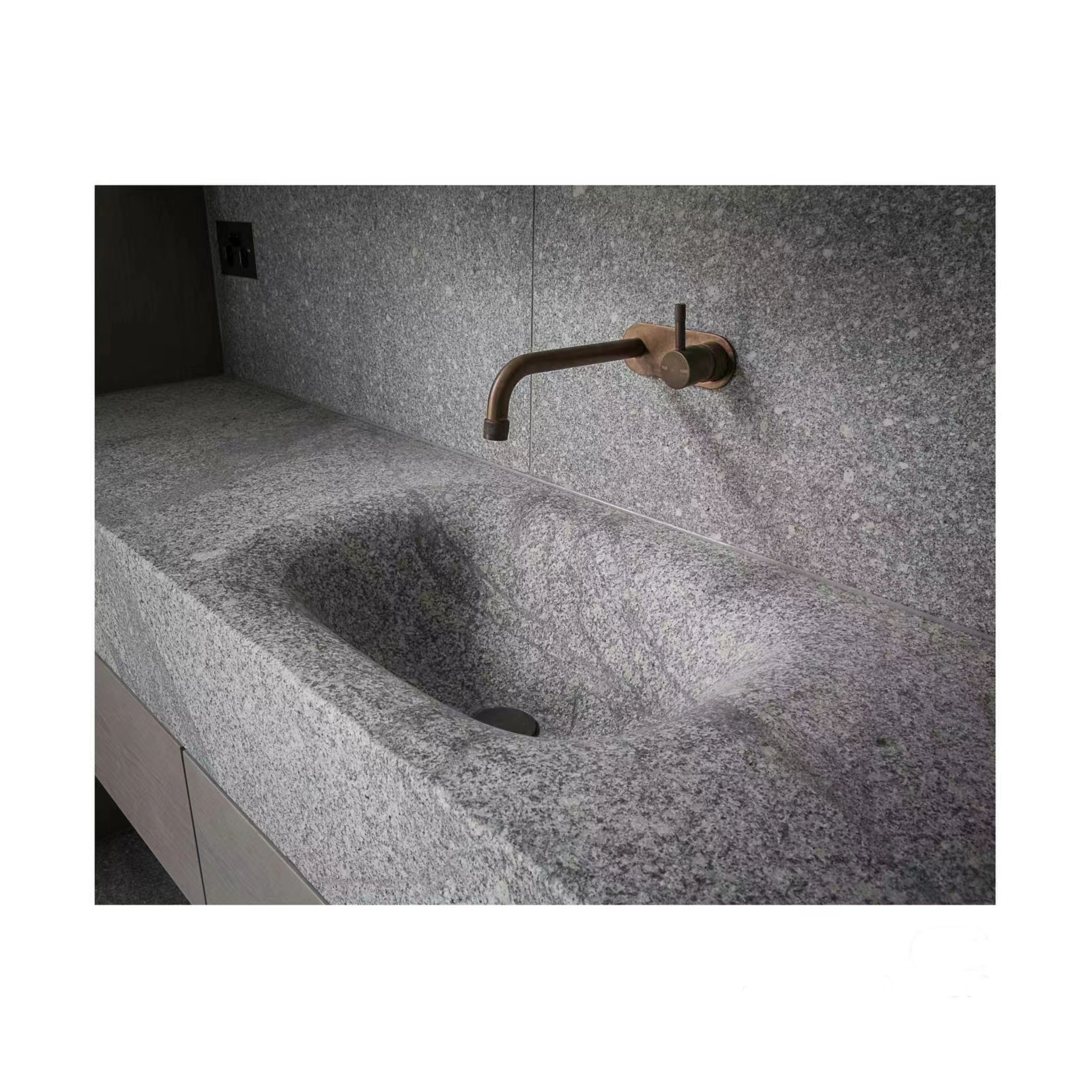 Kitchen New Trend White Grey Natural Granite Stone Sink Bathroom Wash Basin Sink With Single Bowl Granite Vanity Top