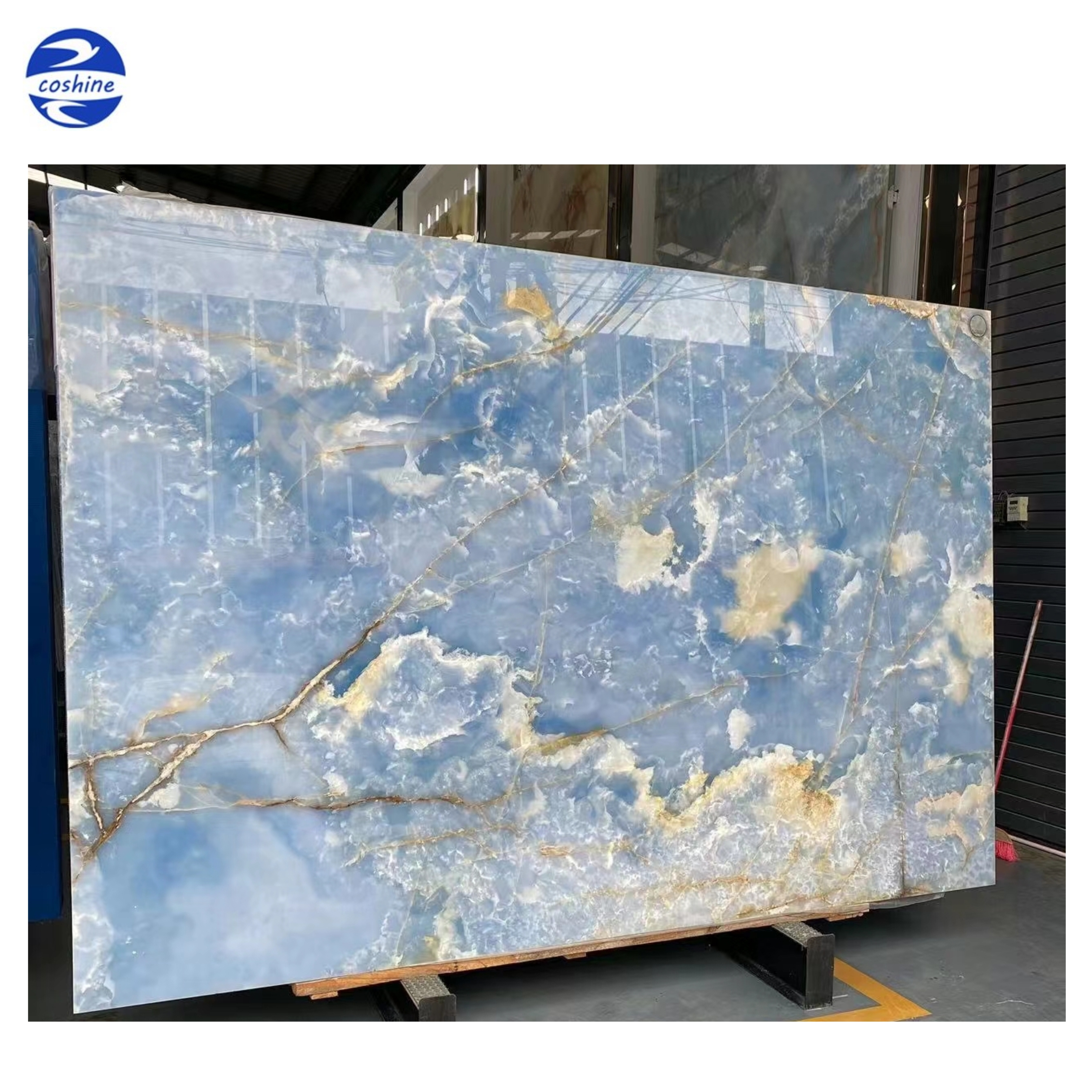 Custom Luxury Interior Villa Wall Panel Wholesale Golden Sky Blue Onyx Marble Slab