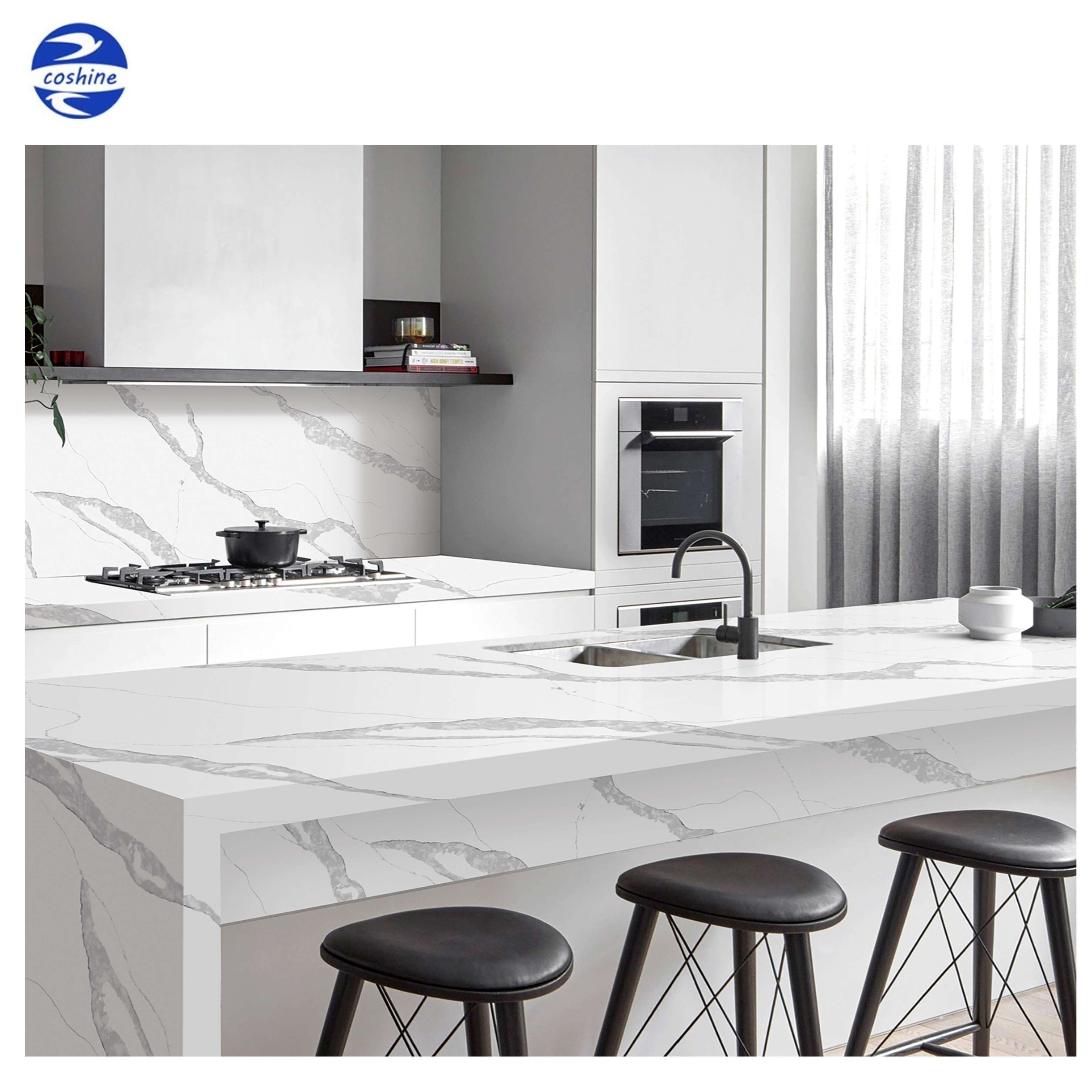 Grey/Black/White Quartz Engineered Surfaces Countertops Vanity Tops Table Tops Kitchen Island Countertops