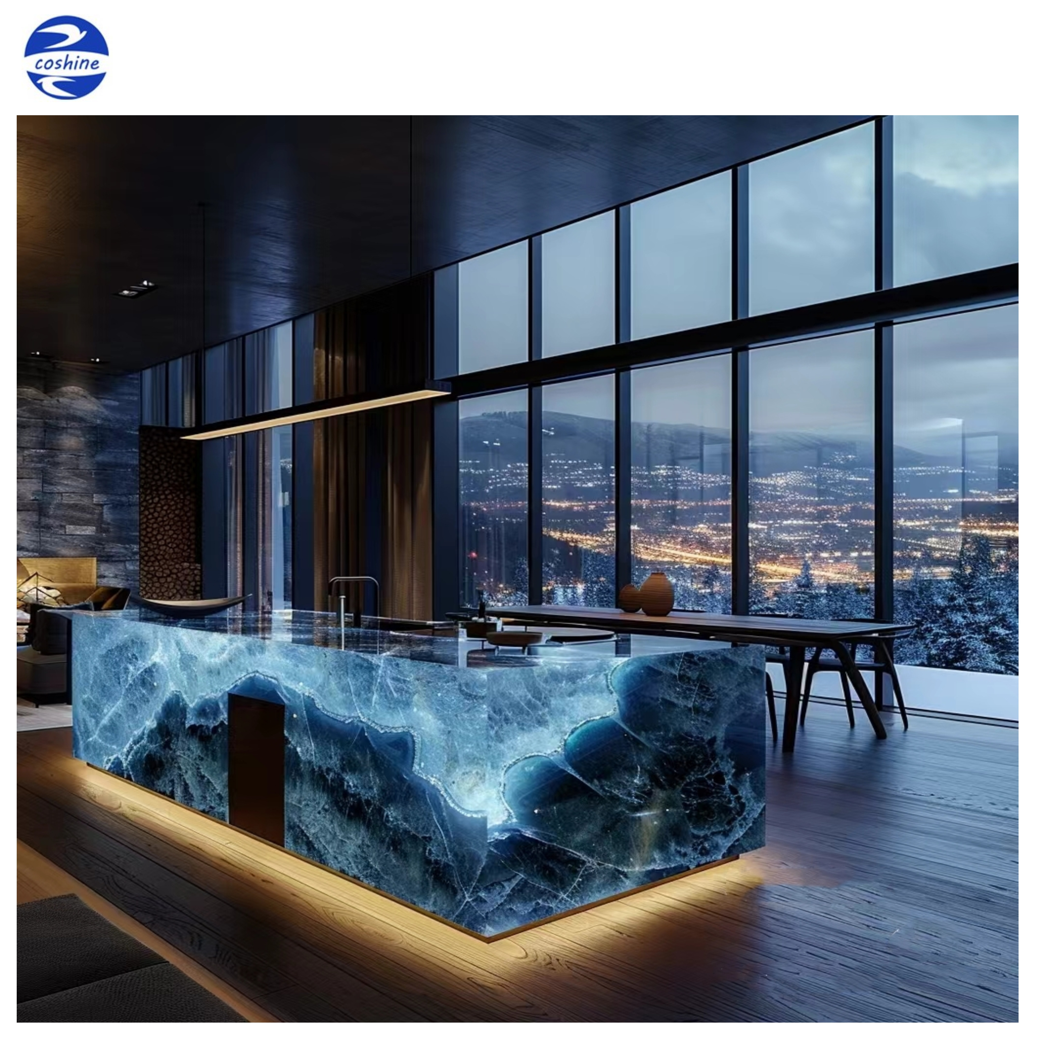 Natural Marble Stone Customized Blue Onyx Kitchen Island Countertop Worktop Green Onyx Table Top