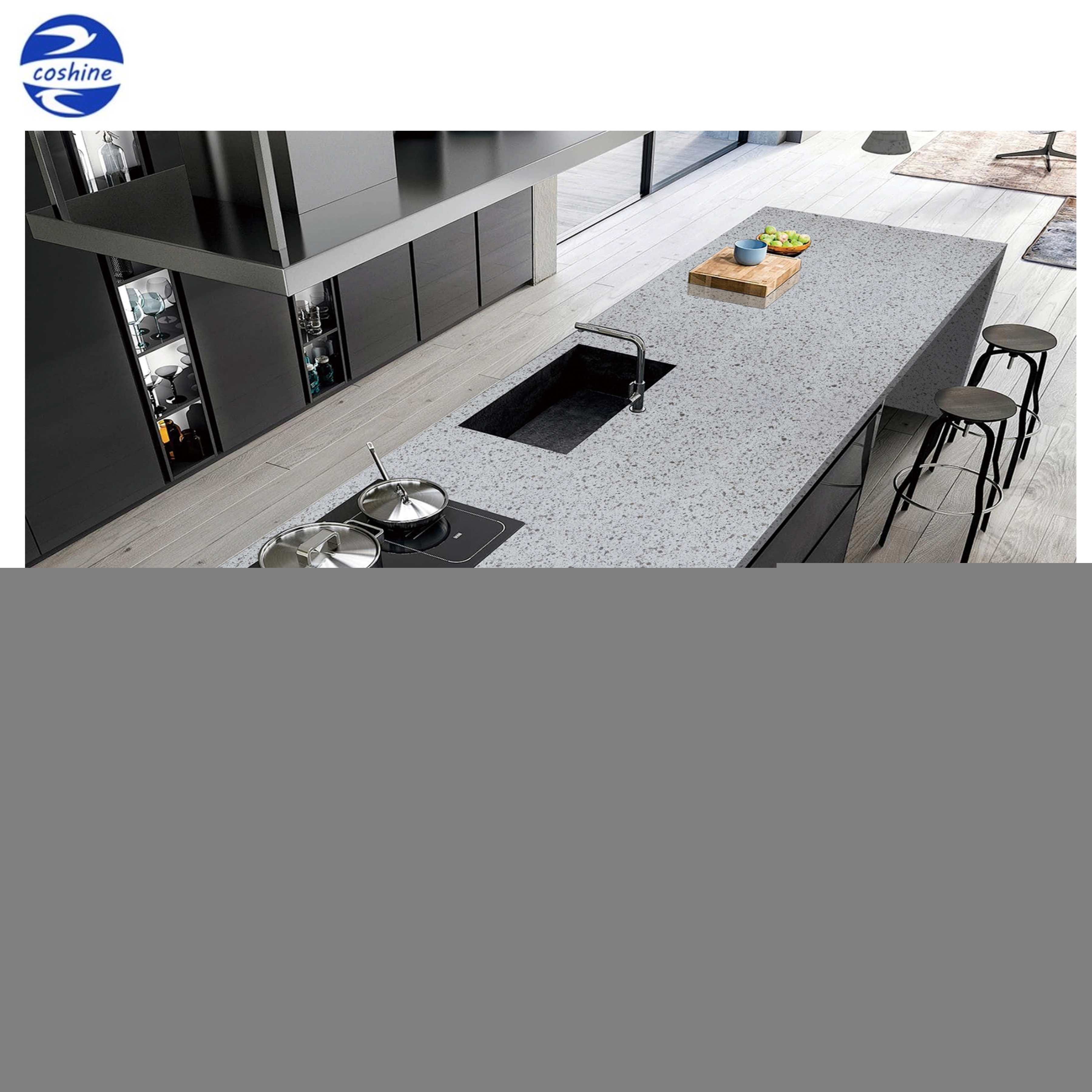 Grey/Black/White Quartz Engineered Surfaces Countertops Vanity Tops Table Tops Kitchen Island Countertops