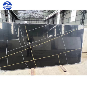 High quality sparkling calacatta black quartz slab for kitchen countertop