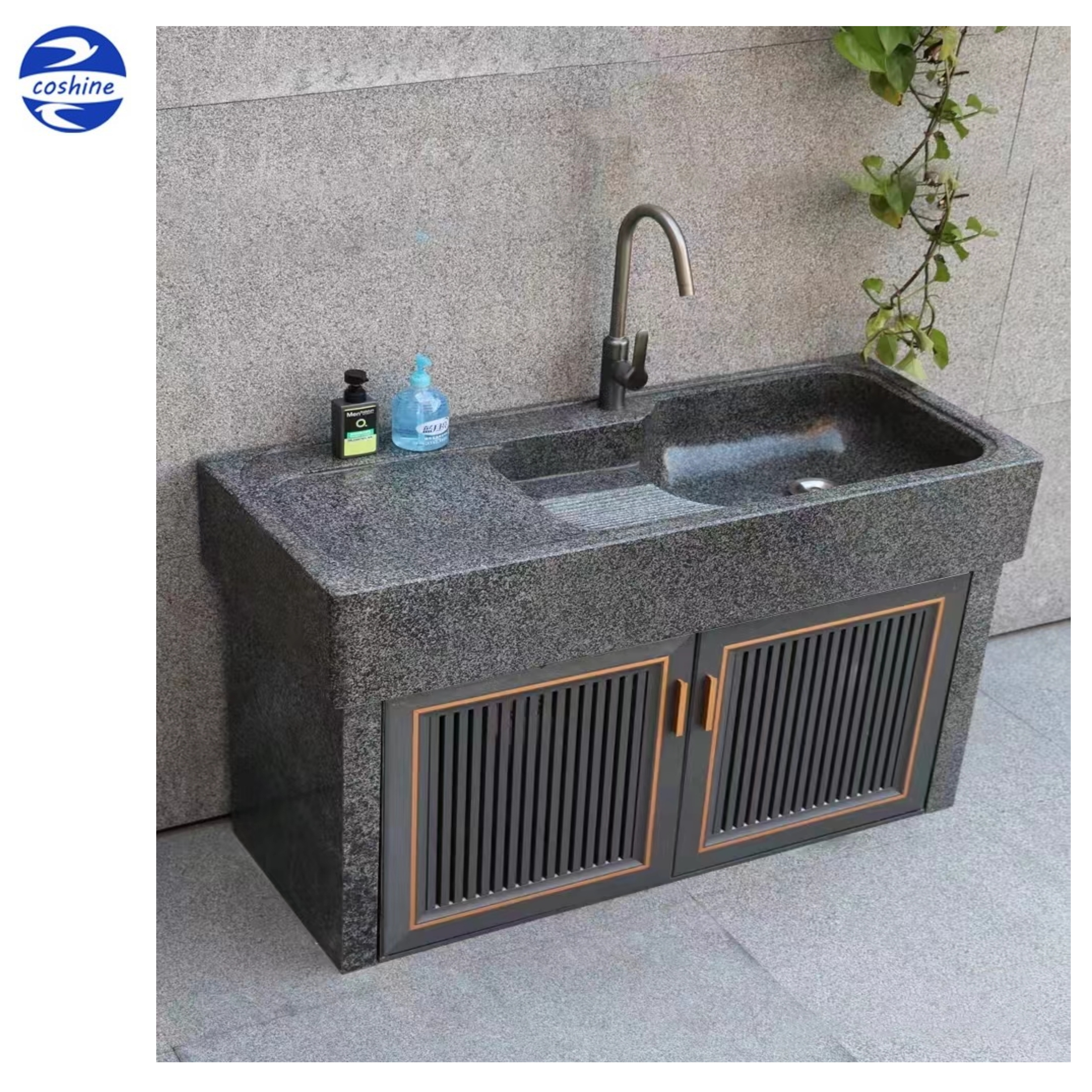 Kitchen New Trend White Grey Natural Granite Stone Sink Bathroom Wash Basin Sink With Single Bowl Granite Vanity Top