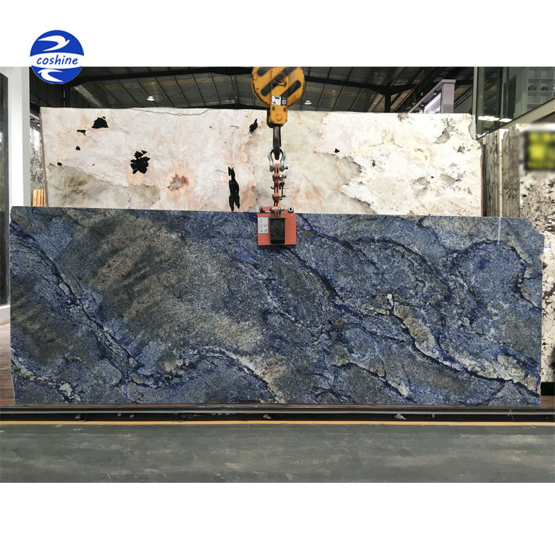 Wholesale macauba leathered blue ice louise stone ocean blue granite slab for countertops