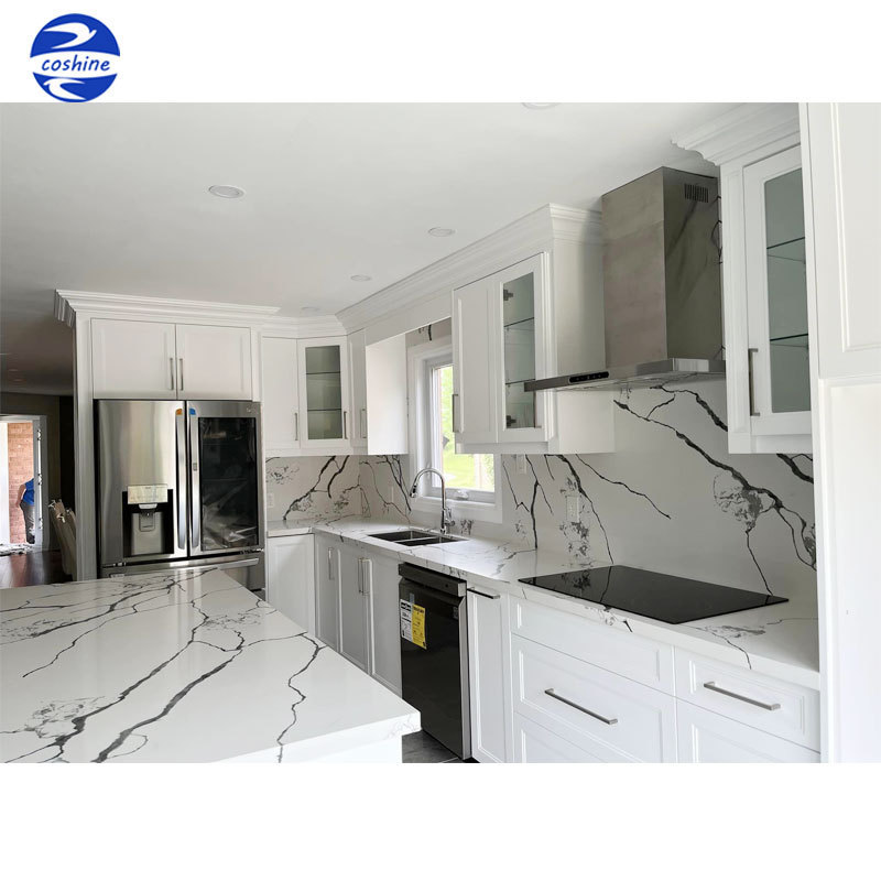 Wholesale price synthetic calacatta black and white rose quartz countertop for kitchen