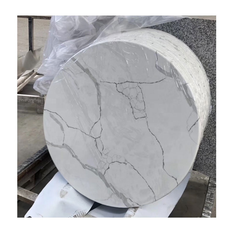 Restaurant Coffee Pizza Store Marble Look White Quartz Round Table Top