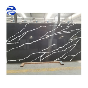 Wholesale black quartz slab quartz countertop black with white veins