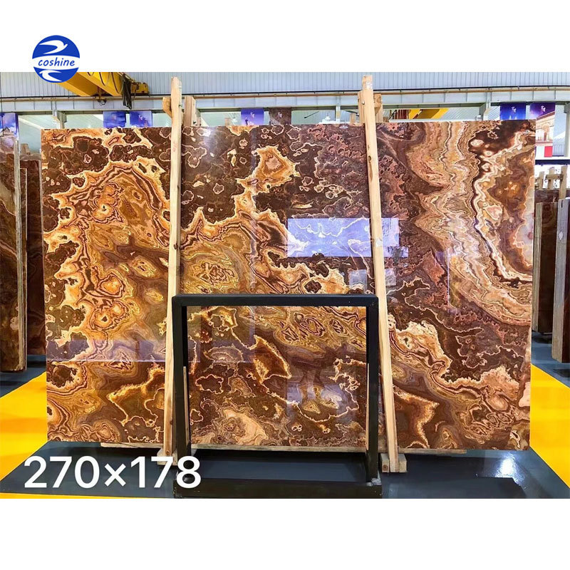 Wholesale natural honey green red black brown tiger onyx bookmatch backlit onyx marble slab for floors