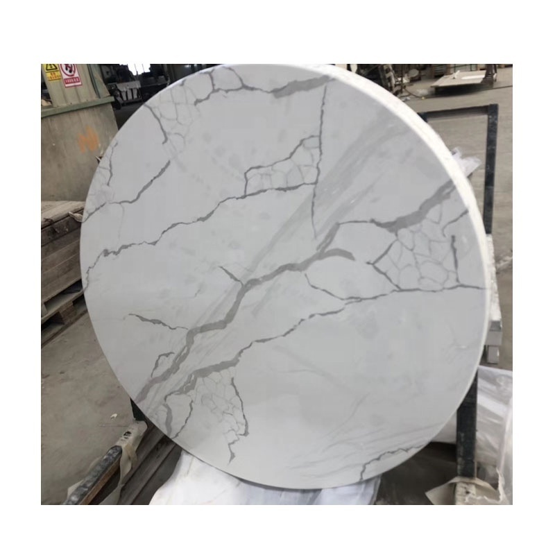 Restaurant Coffee Pizza Store Marble Look White Quartz Round Table Top