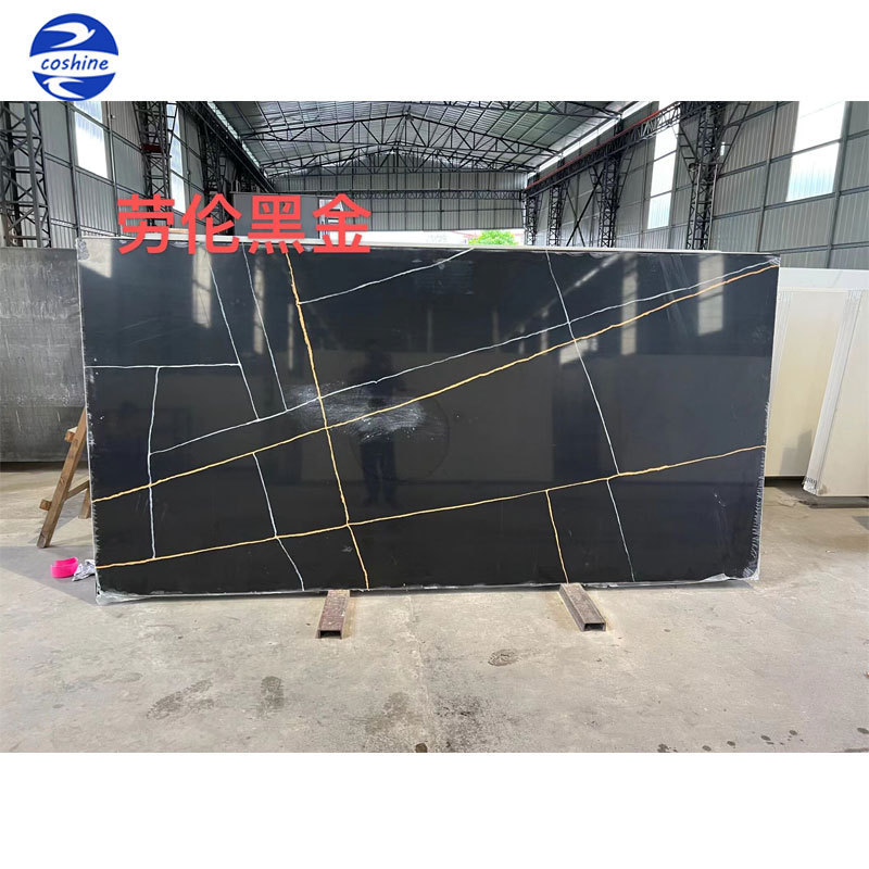 High quality sparkling calacatta black quartz slab for kitchen countertop