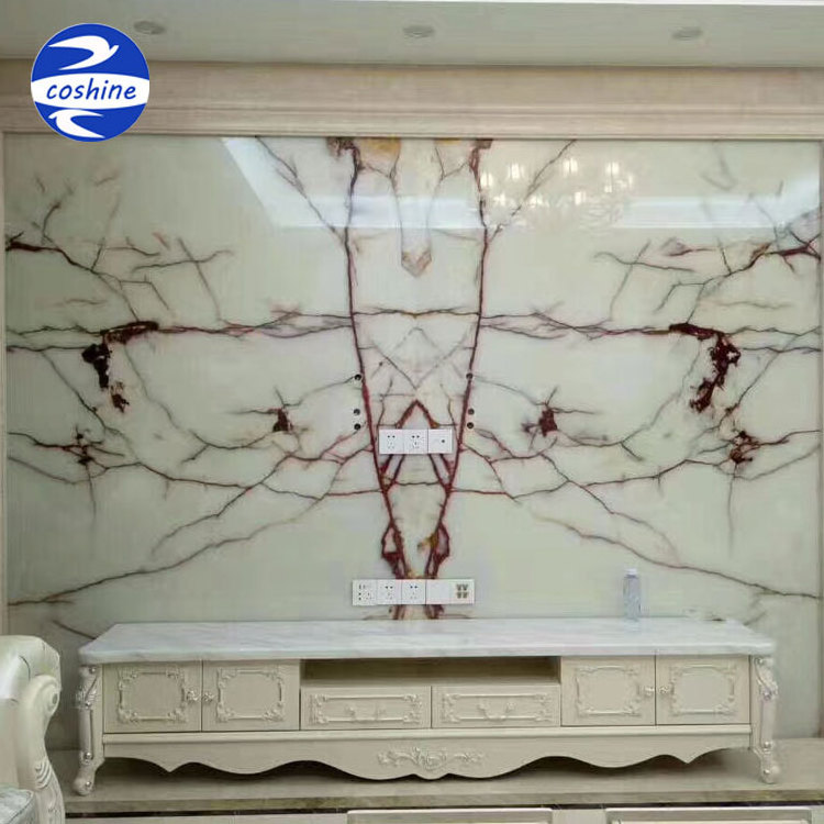 Polished translucent wall used white pink marble panel onyx slab