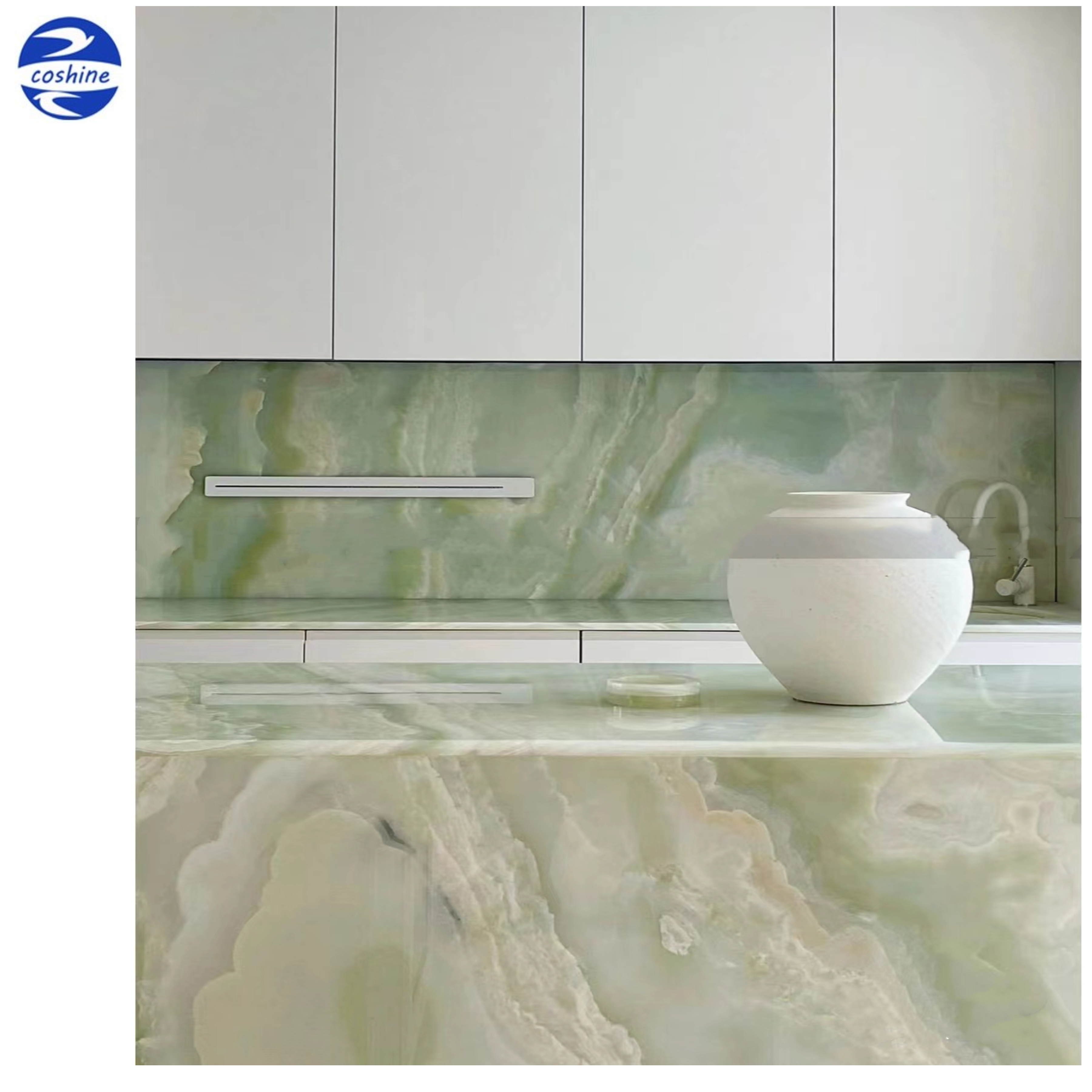 Luxury Green Marble Stone Translucent Green Jade Crystal Onyx Marble Countertop For Villa