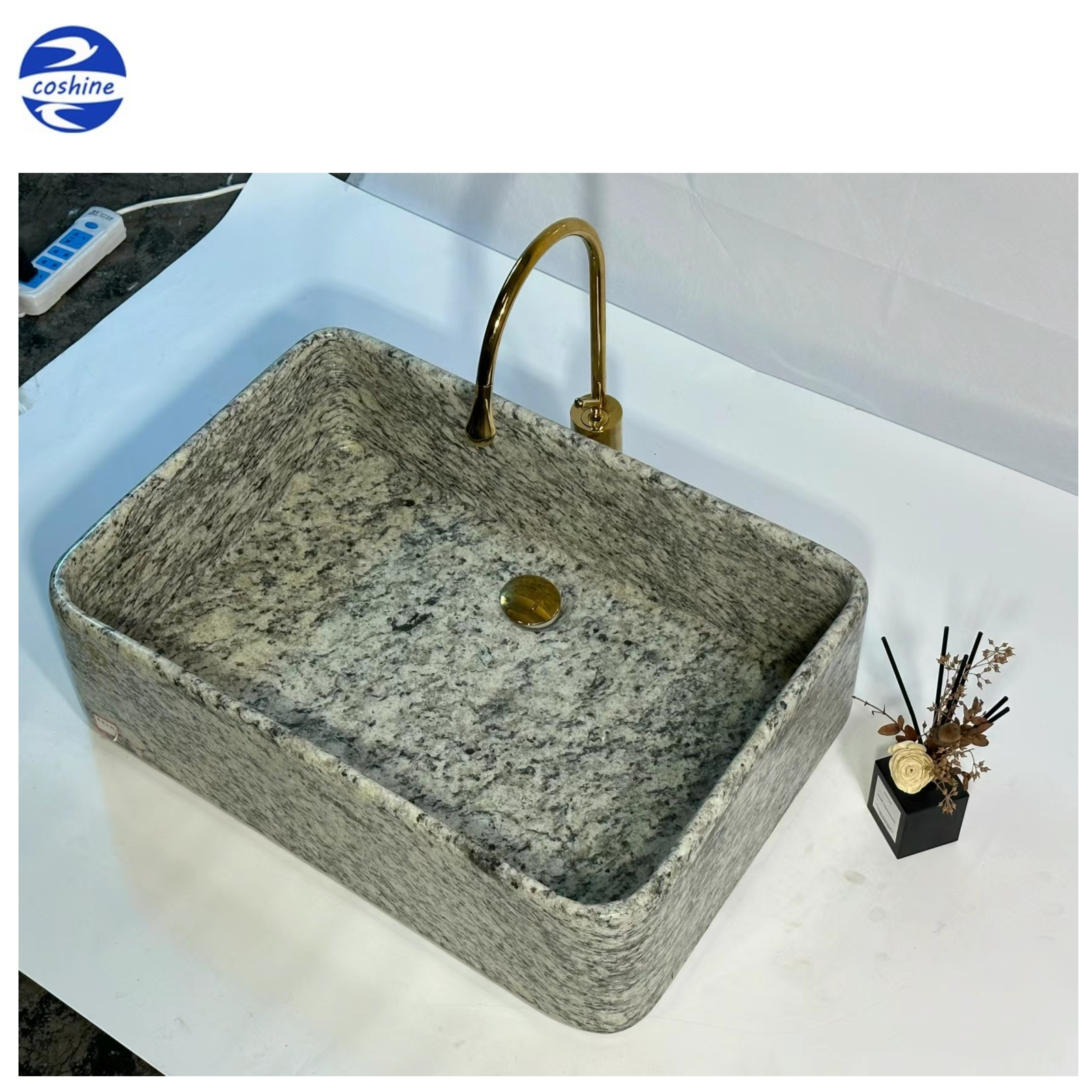 Kitchen New Trend White Grey Natural Granite Stone Sink Bathroom Wash Basin Sink With Single Bowl Granite Vanity Top