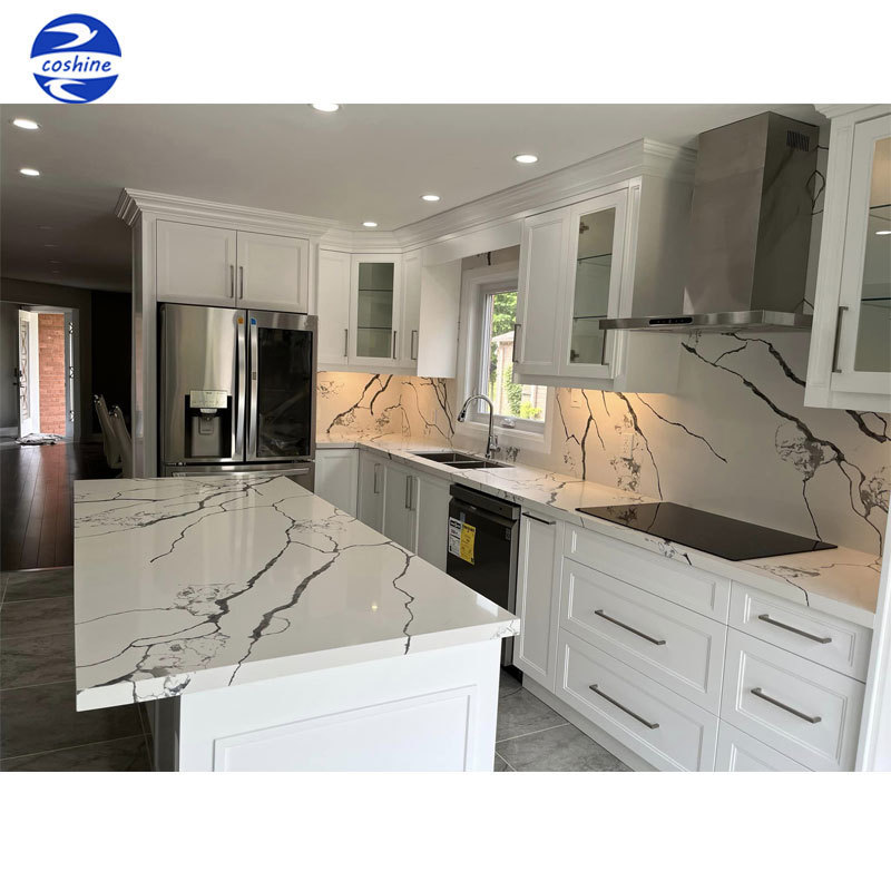 Wholesale price synthetic calacatta black and white rose quartz countertop for kitchen